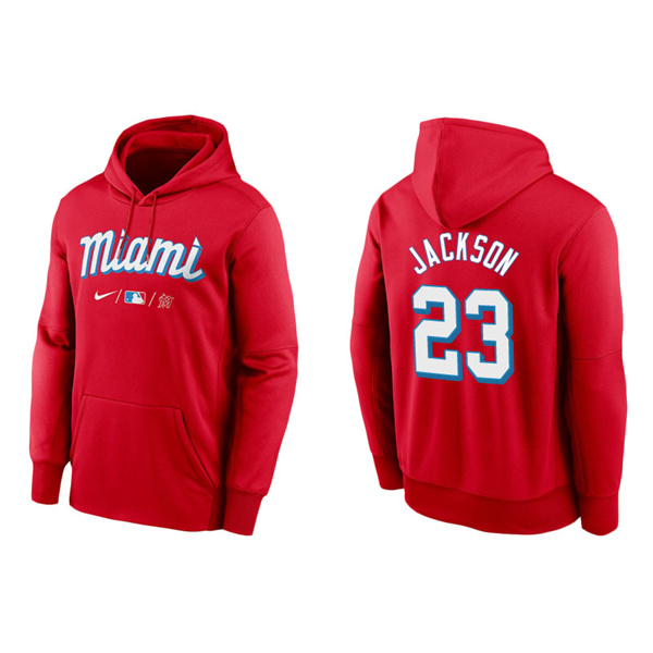 Men's Miami Marlins Alex Jackson Red 2021 City Connect Therma Hoodie