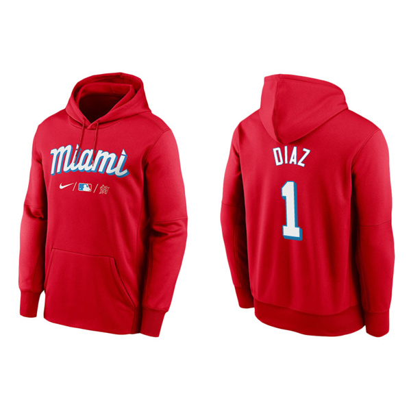 Men's Miami Marlins Isan Diaz Red 2021 City Connect Therma Hoodie