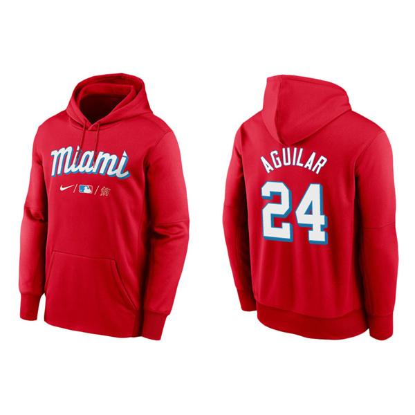 Men's Miami Marlins Jesus Aguilar Red 2021 City Connect Therma Hoodie