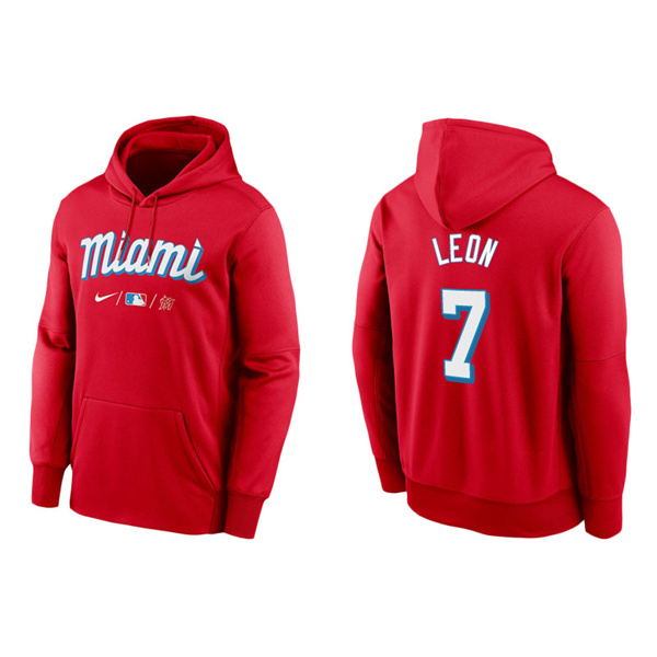 Men's Miami Marlins Sandy Leon Red 2021 City Connect Therma Hoodie
