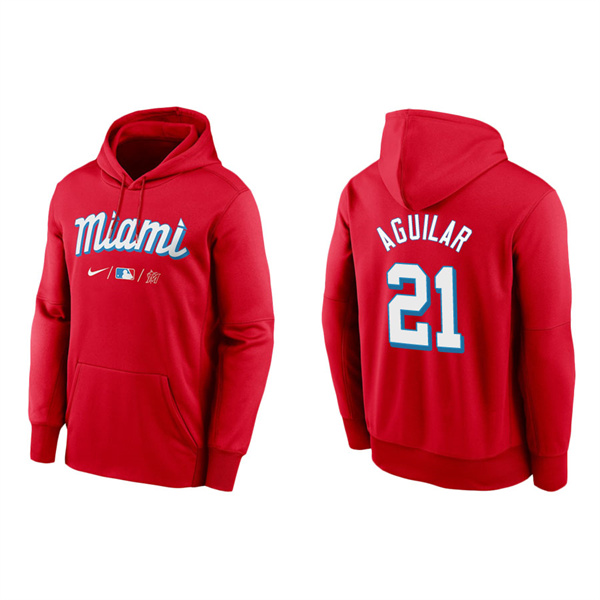 Men's Jesus Aguilar Miami Marlins Red 2021 City Connect Therma Hoodie