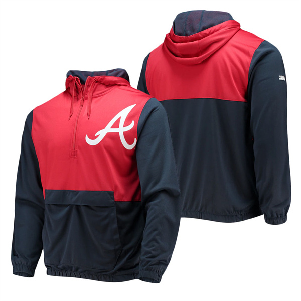 Men's Atlanta Braves Stitches Navy Red Anorak Hoodie Half-Zip Jacket