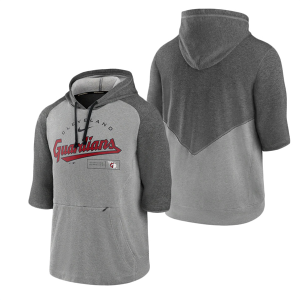 Men's Cleveland Guardians Nike Heathered Charcoal Heathered Gray Team Modern Arch 3-4 Sleeve Pullover Hoodie