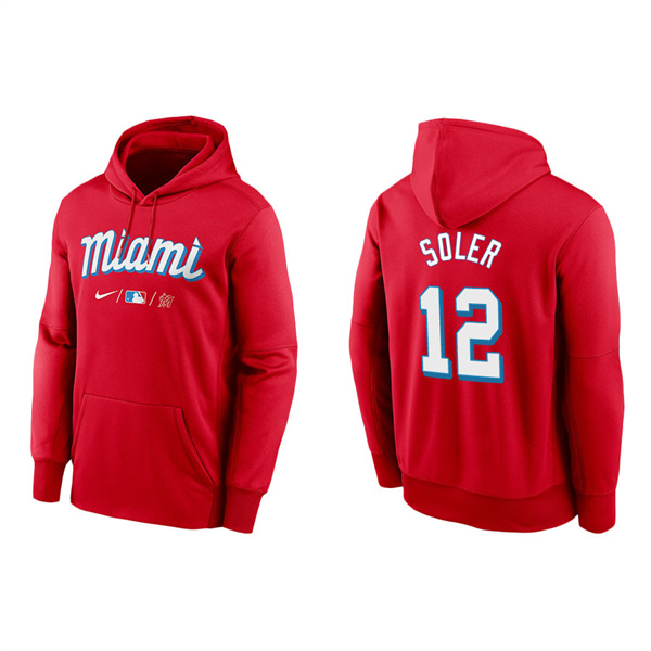 Men's Miami Marlins Jorge Soler Red 2021 City Connect Therma Hoodie