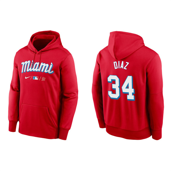 Men's Miami Marlins Lewin Diaz Red 2021 City Connect Therma Hoodie