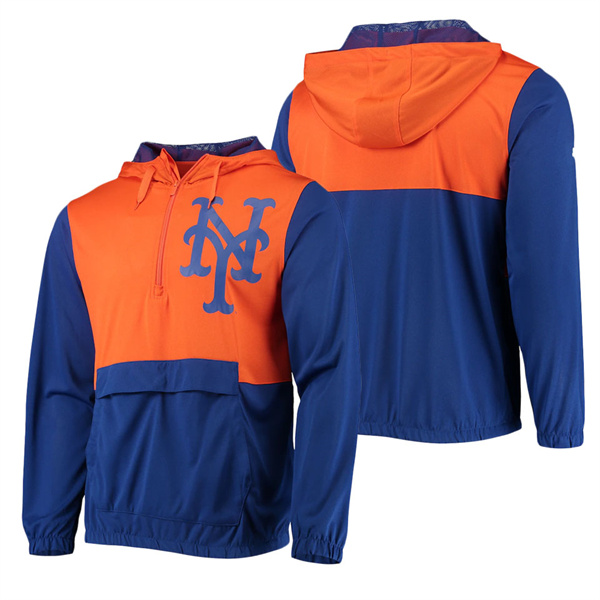 Men's New York Mets Stitches Royal Orange Anorak Hoodie Half-Zip Jacket