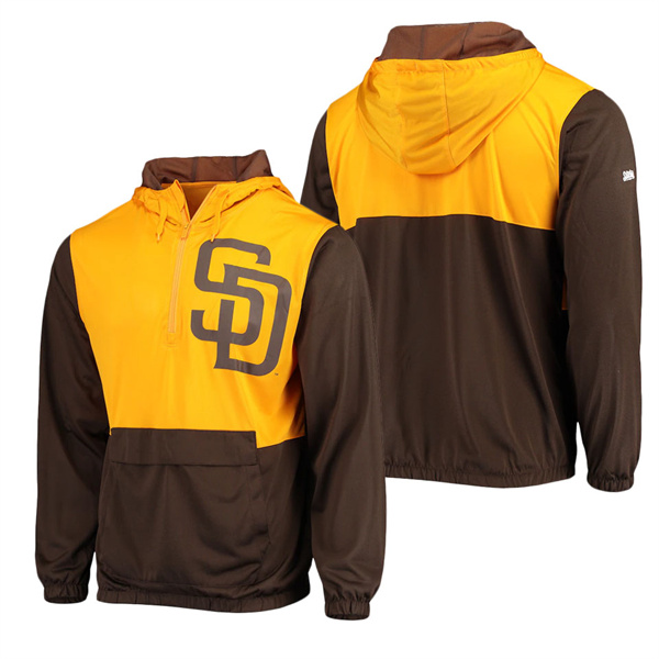 Men's San Diego Padres Stitches Brown Gold Anorak Hoodie Half-Zip Jacket