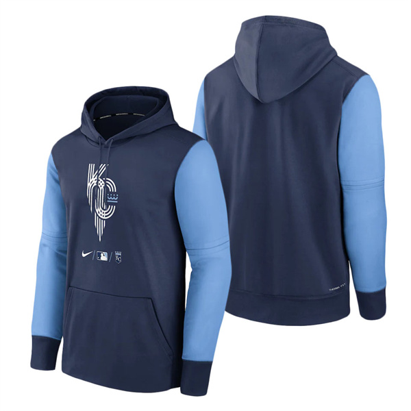 Men's Kansas City Royals Nike Navy 2022 City Connect Authentic Collection Therma Pullover Hoodie