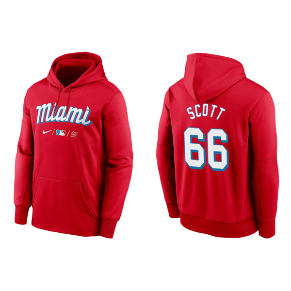 Men's Miami Marlins Tanner Scott Red 2021 City Connect Therma Hoodie