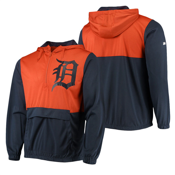 Men's Detroit Tigers Stitches Navy Orange Anorak Hoodie Half-Zip Jacket