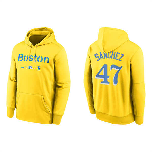 Men's Boston Red Sox Yolmer Sanchez Gold 2021 City Connect Therma Hoodie