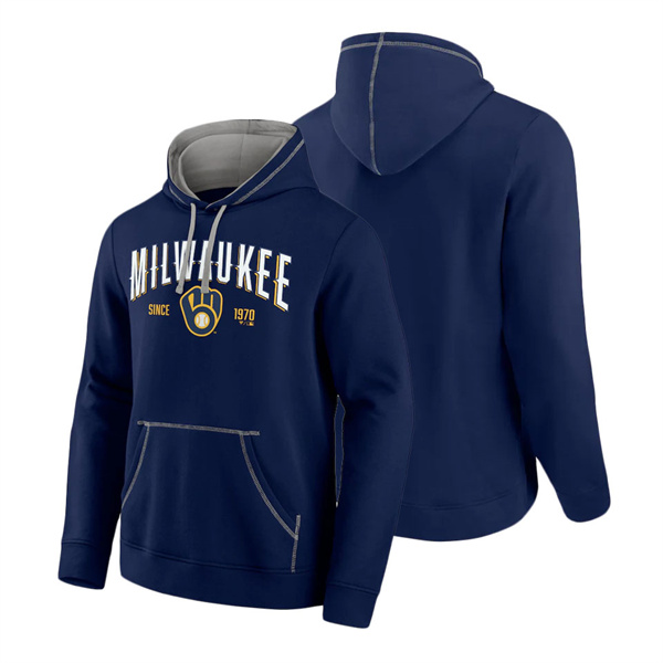 Men's Milwaukee Brewers Fanatics Branded Navy Gray Ultimate Champion Logo Pullover Hoodie