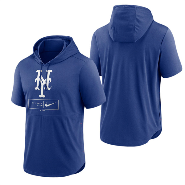 New York Mets Royal Logo Lockup Performance Short-Sleeved Pullover Hoodie