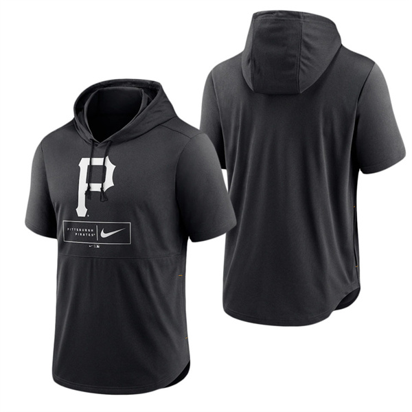 Pittsburgh Pirates Black Logo Lockup Performance Short-Sleeved Pullover Hoodie