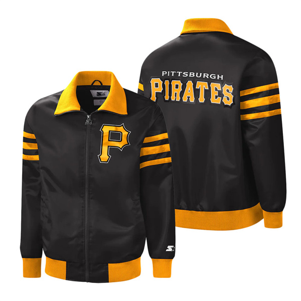 Men's Pittsburgh Pirates Starter Black The Captain II Full-Zip Varsity Jacket