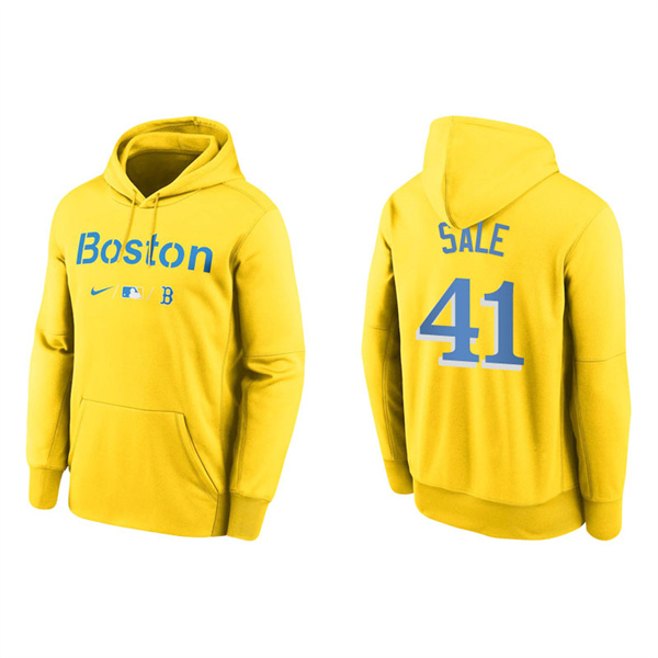 Men's Boston Red Sox Chris Sale Gold 2021 City Connect Therma Hoodie