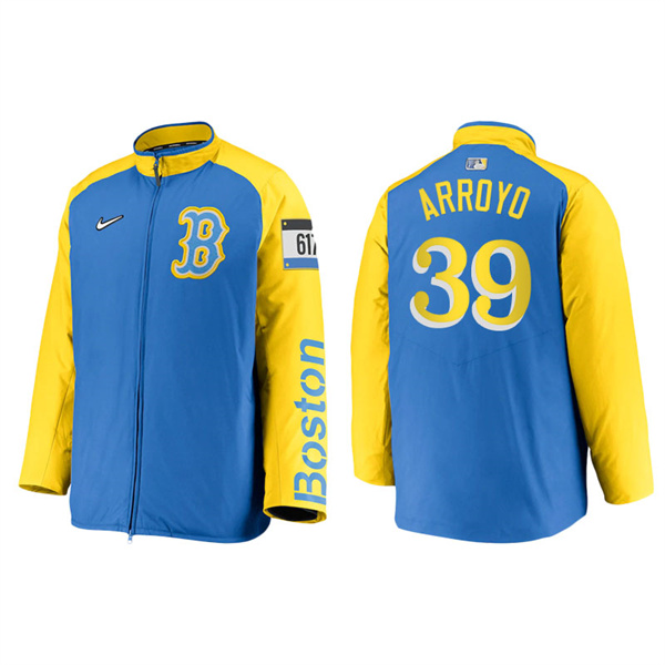 Men's Boston Red Sox Christian Arroyo Light Blue 2021 City Connect Baseball Dugout Jacket