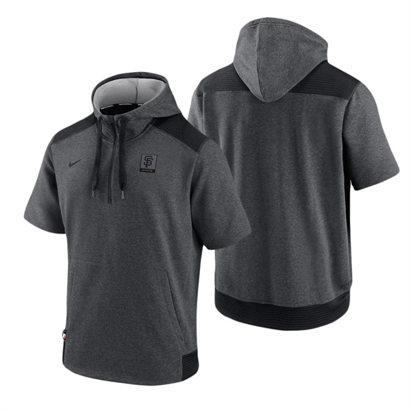 San Francisco Giants Charcoal Black Authentic Collection Dry Flux Performance Quarter-Zip Short Sleeve Hoodie