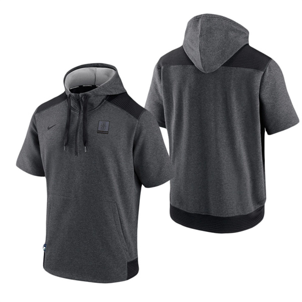 Seattle Mariners Charcoal Black Authentic Collection Dry Flux Performance Quarter-Zip Short Sleeve Hoodie