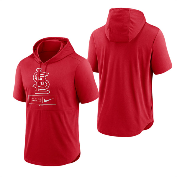 St. Louis Cardinals Red Logo Lockup Performance Short-Sleeved Pullover Hoodie