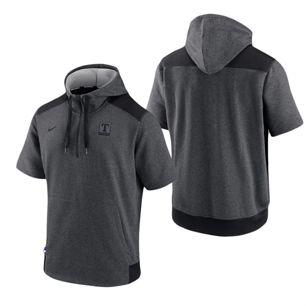 Texas Rangers Charcoal Black Authentic Collection Dry Flux Performance Quarter-Zip Short Sleeve Hoodie