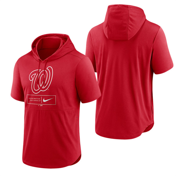 Washington Nationals Red Logo Lockup Performance Short-Sleeved Pullover Hoodie