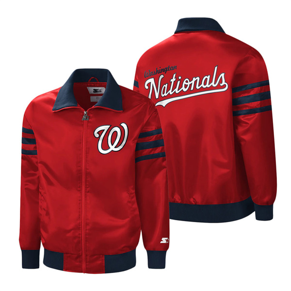 Men's Washington Nationals Starter Red The Captain II Full-Zip Varsity Jacket