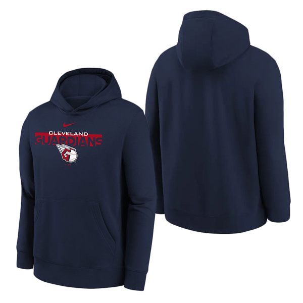 Youth Cleveland Guardians Nike Navy Team Therma Pullover Hoodie