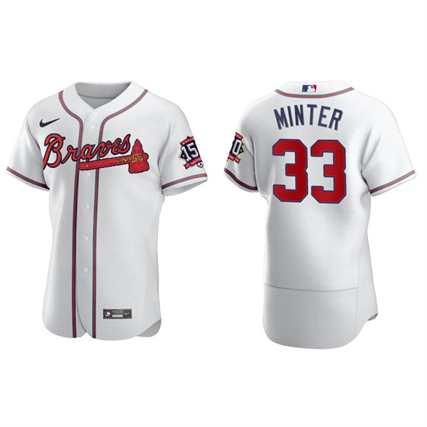 Men's A.J. Minter Atlanta Braves White Home 2021 World Series 150th Anniversary Jersey