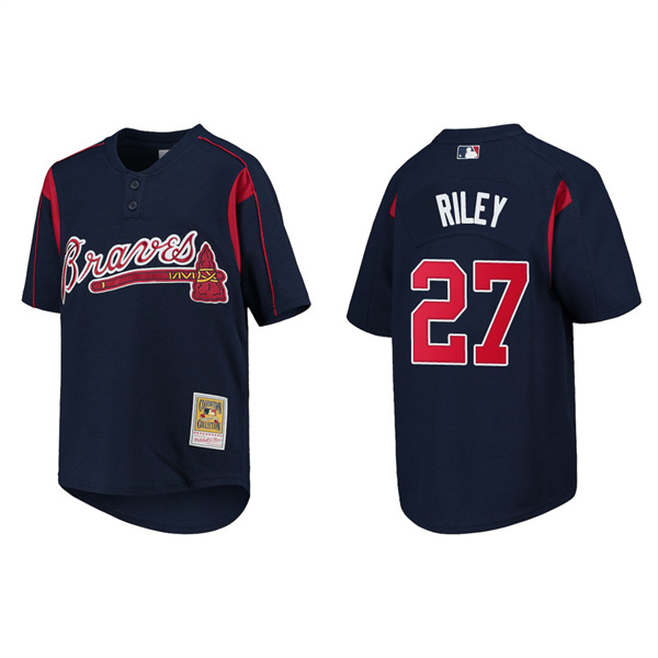 Youth Austin Riley Atlanta Braves Navy Cooperstown Collection Mesh Batting Practice Jersey