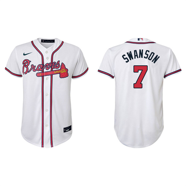 Youth Atlanta Braves Dansby Swanson White Replica Home Jersey