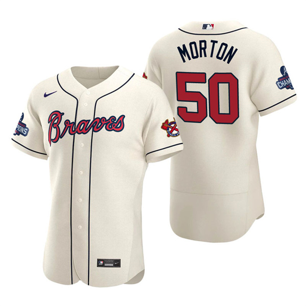 Men's Charlie Morton Atlanta Braves Cream Alternate 2021 World Series Champions Authentic Jersey