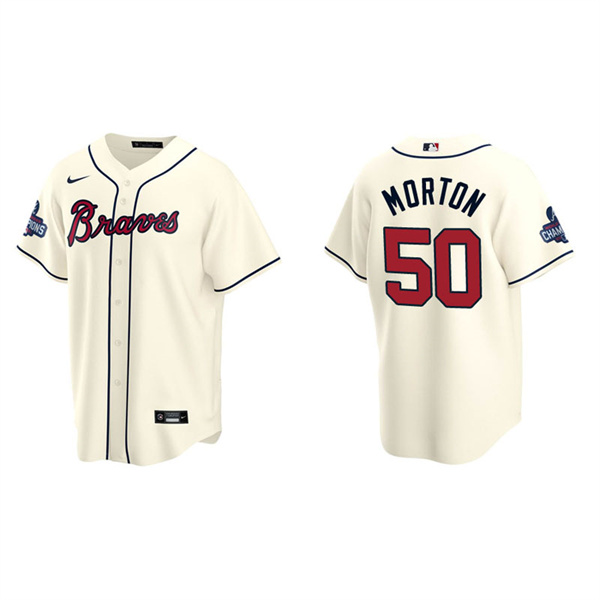 Men's Charlie Morton Atlanta Braves Cream Alternate 2021 World Series Champions Replica Jersey