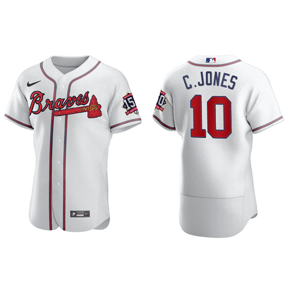 Men's Chipper Jones Atlanta Braves White Home 2021 World Series 150th Anniversary Jersey