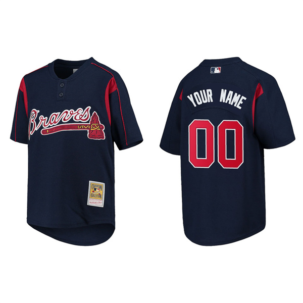 Youth Custom Atlanta Braves Navy Cooperstown Collection Mesh Batting Practice Jersey