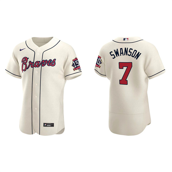 Men's Dansby Swanson Atlanta Braves Cream Alternate 2021 World Series 150th Anniversary Jersey