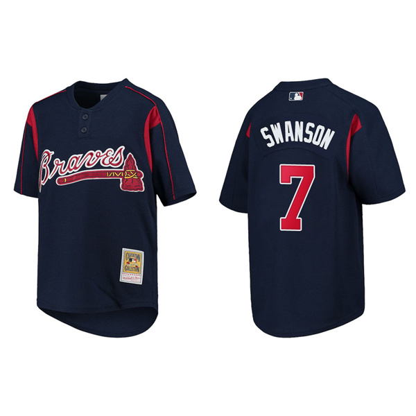 Youth Dansby Swanson Atlanta Braves Navy Cooperstown Collection Mesh Batting Practice Jersey