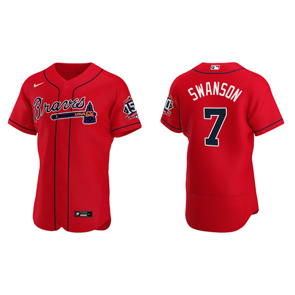 Men's Dansby Swanson Atlanta Braves Red Alternate 2021 World Series 150th Anniversary Jersey