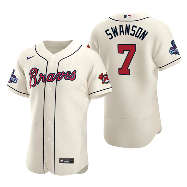 Men's Dansby Swanson Atlanta Braves Cream Alternate 2021 World Series Champions Authentic Jersey