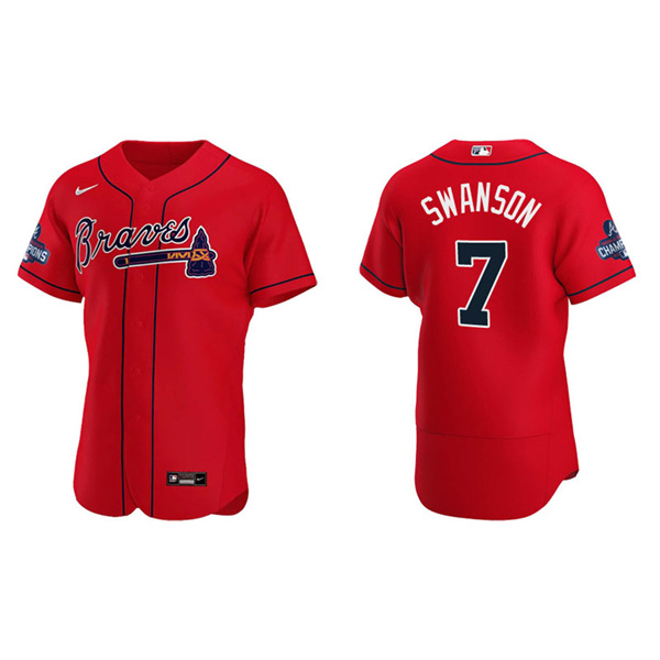 Men's Dansby Swanson Atlanta Braves Red Alternate 2021 World Series Champions Authentic Jersey
