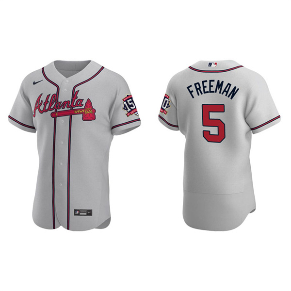 Men's Freddie Freeman Atlanta Braves Gray Road 2021 World Series 150th Anniversary Jersey