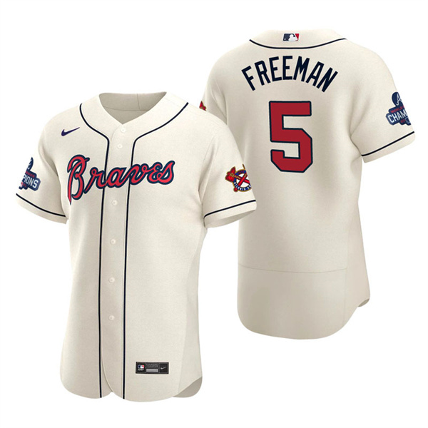 Men's Freddie Freeman Atlanta Braves Cream Alternate 2021 World Series Champions Authentic Jersey