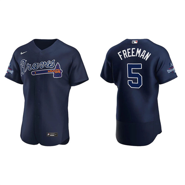 Men's Freddie Freeman Atlanta Braves Navy Alternate 2021 World Series Champions Authentic Jersey