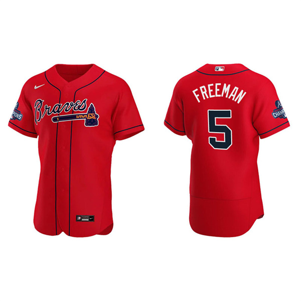 Men's Freddie Freeman Atlanta Braves Red Alternate 2021 World Series Champions Authentic Jersey