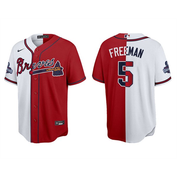 Men's Freddie Freeman Atlanta Braves Red White 2021 Champions Split Jersey