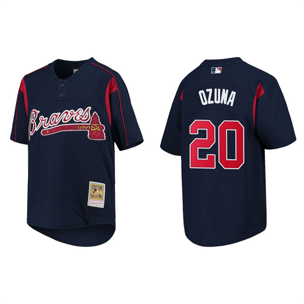 Youth Marcell Ozuna Atlanta Braves Navy Cooperstown Collection Mesh Batting Practice Jersey