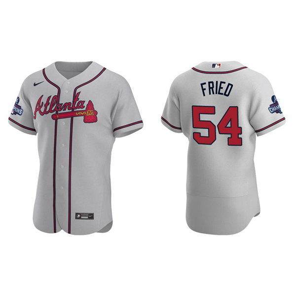 Men's Max Fried Atlanta Braves Gray Road 2021 World Series Champions Authentic Jersey