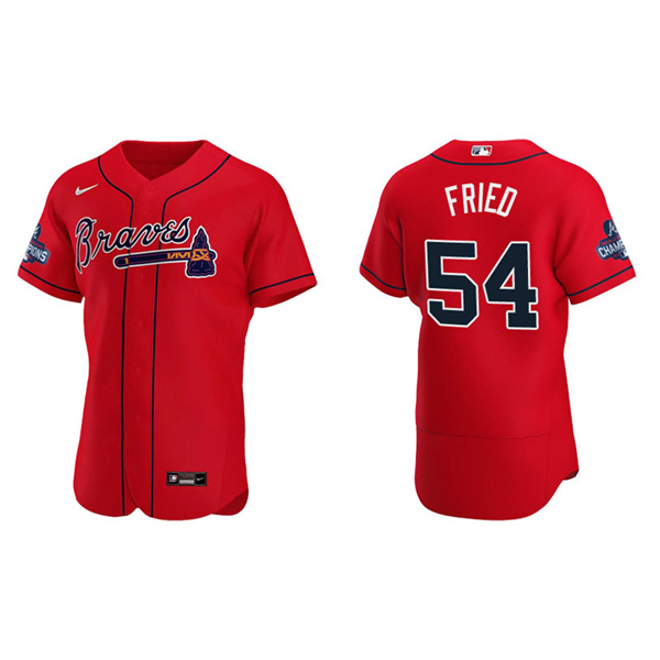 Men's Max Fried Atlanta Braves Red Alternate 2021 World Series Champions Authentic Jersey