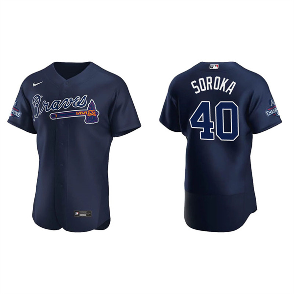 Men's Mike Soroka Atlanta Braves Navy Alternate 2021 World Series Champions Authentic Jersey