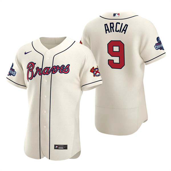 Men's Orlando Arcia Atlanta Braves Cream Alternate 2021 World Series Champions Authentic Jersey